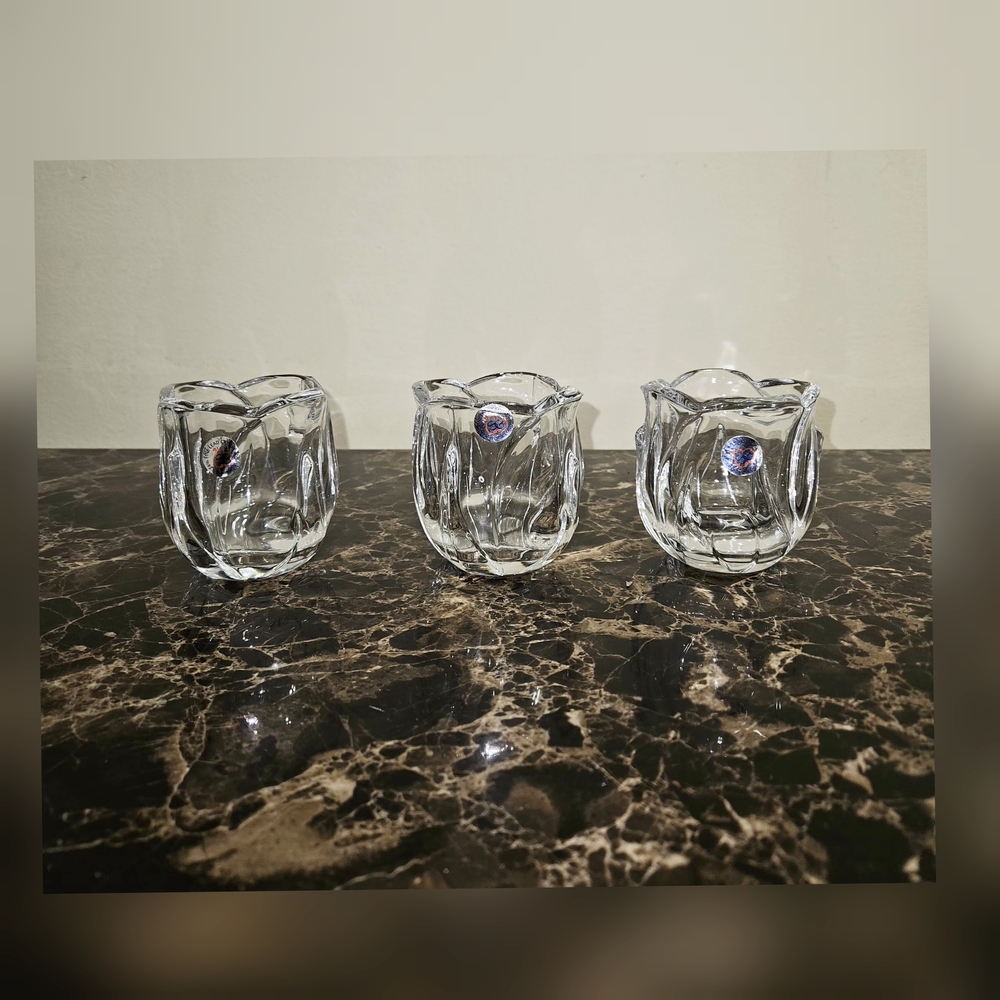 3 St George Crystal 24% Fine Lead Crystal Tulip Votive Candle Holders
